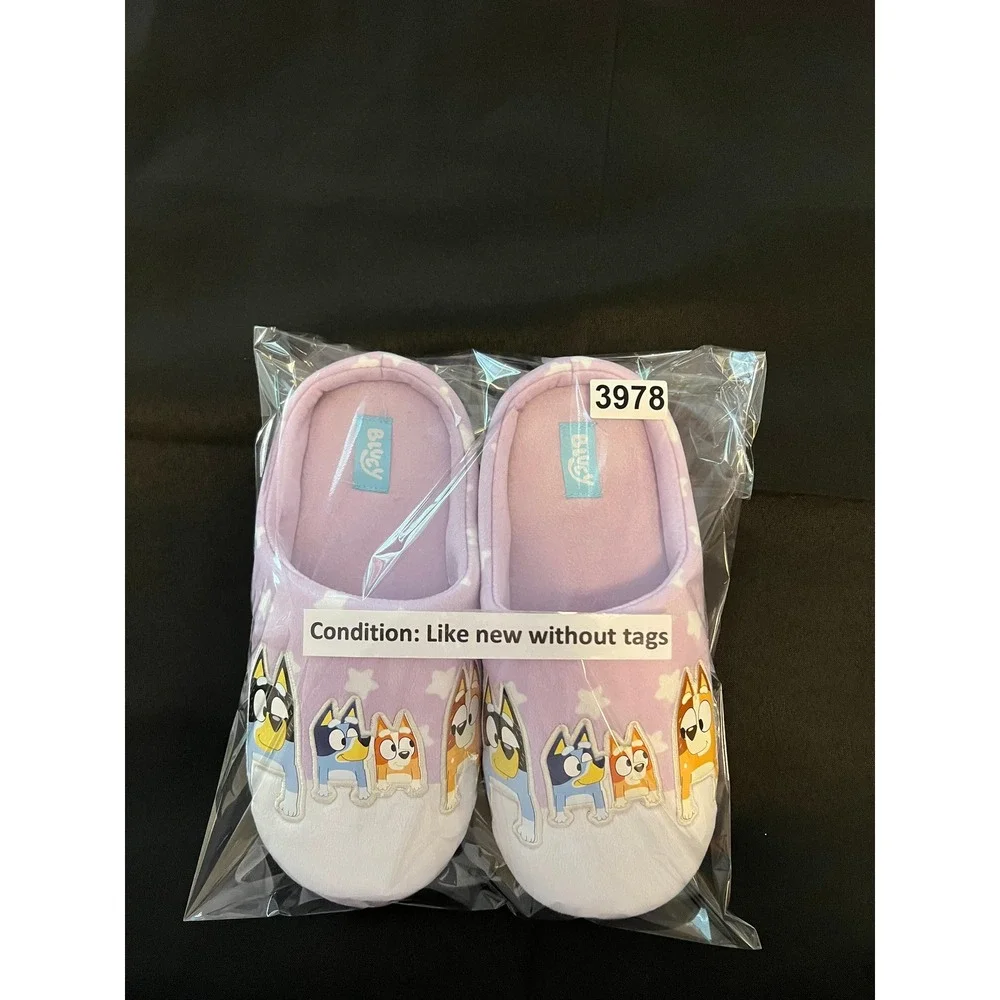 Ground Up Bluey Purple Star Plush Scuff Slippers Kids Size 9-10 Bandit Bingo